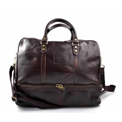 Sac de voyage en cuir homme femme bandoulière en cuir véritable sac de sport sac bagage brun foncè