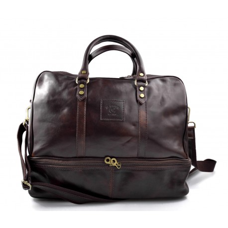 Sac de voyage en cuir homme femme bandoulière en cuir véritable sac de sport sac bagage brun foncè