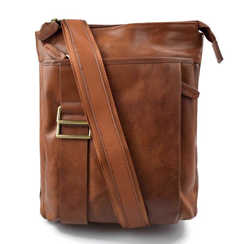 Brown leather shoulder bag mens satchel women messenger crossbody