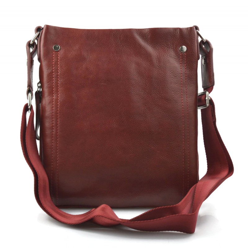 Leather shoulder bag mens women messenger satchel crossbody red