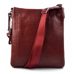 Leather shoulder bag mens women messenger leather satchel crossbody leather postman bag red