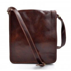 Mens shoulder leather bag shoulderbag genuine leather briefcase messenger brown