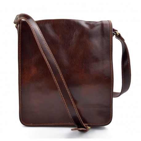 Mens shoulder leather bag shoulderbag genuine leather briefcase messenger brown