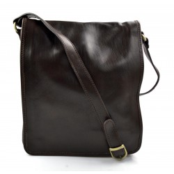 Mens shoulder leather bag shoulder bag genuine leather messenger dark brown