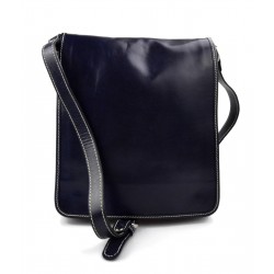 Mens shoulder leather bag shoulder bag genuine leather briefcase messenger blue