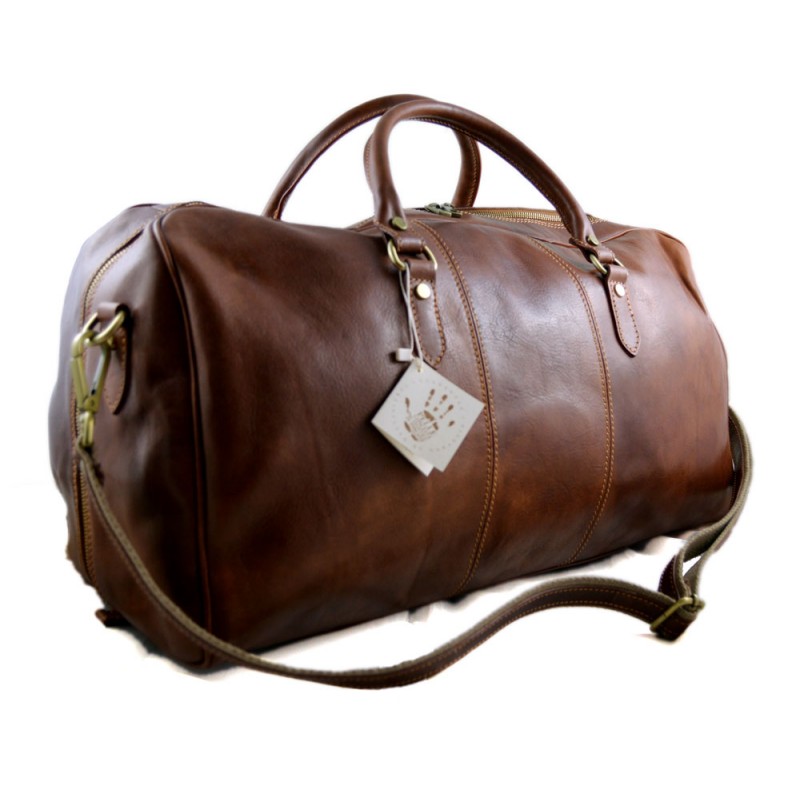 Mens leather duffle bag light brown shoulder bag travel bag luggage