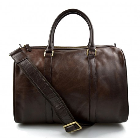 Dark brown duffle bag leather small duffle genuine leather travel bag