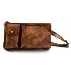 Brown leather pouch sling bag satchel leather retro pouch mens women vintag