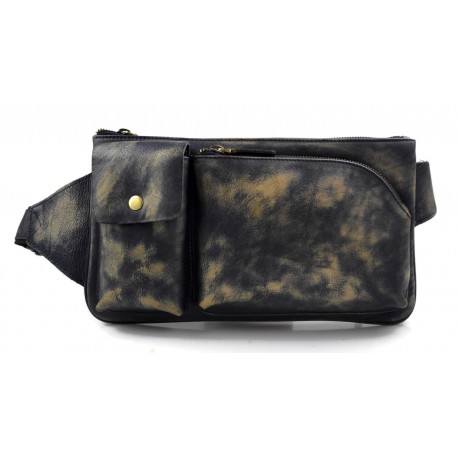 Blue leather pouch sling bag satchel leather retro pouch mens women vintage