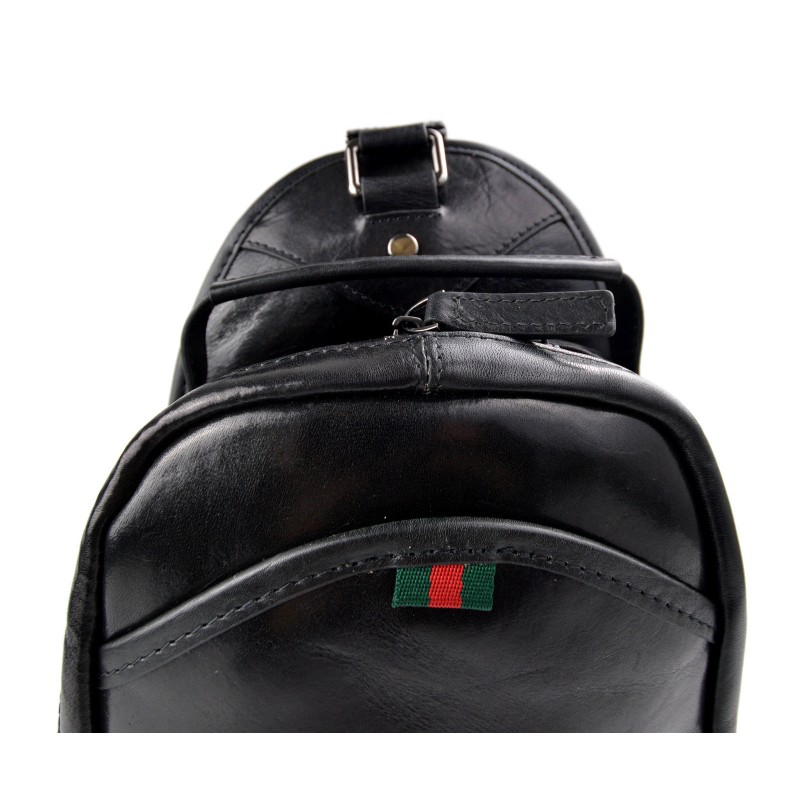 Mens waist leather black shoulder bag hobo bag back sling backpack