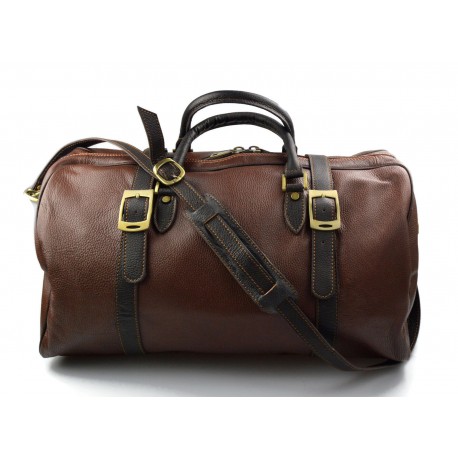 Bolsa de viaje piel bolso viaje cuero mujer hombre con asas y correa de cuero genuino cuero bolso deportivo bolsa cabina marrón