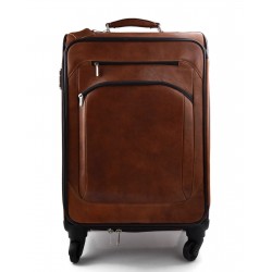 Leather trolley travel bag weekender overnight brown