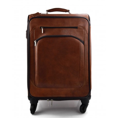 Leather trolley travel bag weekender overnight brown