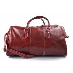 Mens leather duffle bag red shoulder bag travel bag luggage weekender carryon cabin bag