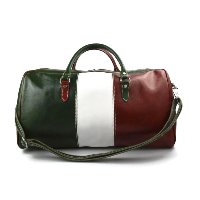 Mens leather duffle bag italian flag travel bag luggage green back
