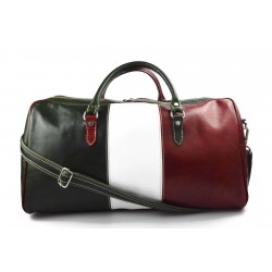 Mens leather duffle bag italian flag shoulder bag travel bag luggage weekender carryon green back