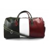 Mens leather duffle bag italian flag shoulder bag travel bag luggage weekender carryon green back