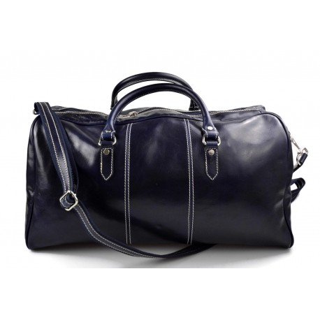 Borsone pelle uomo donna borsa viaggio con manici e tracolla blu