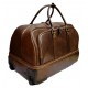 Leather duffle trolley travel bag weekender overnight leather bag with wheels dark brown