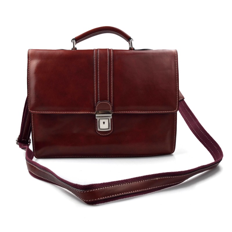 Leather briefcase shoulder bag satchel red leather executive bag
