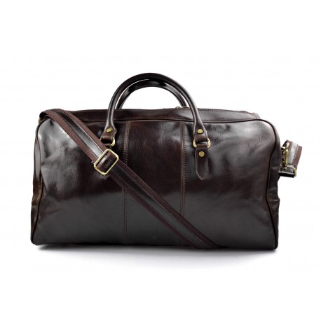Mens leather duffle bag dark brown shoulder bag travel bag luggage weekender carryon cabin bag