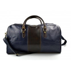 Mens leather duffle bag blue dark brown shoulder bag travel bag luggage weekender carryon cabin bag
