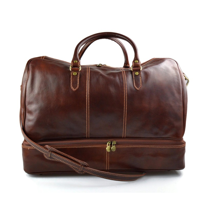 Leather duffle bag genuine leather shoulder bag brown mens ladies