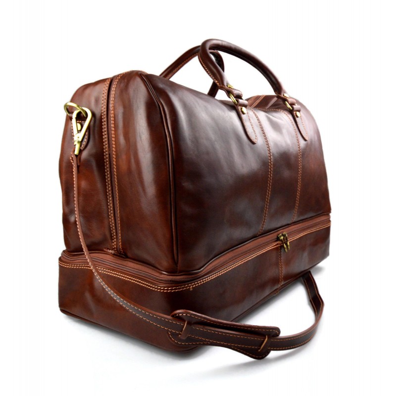 Leather duffle bag genuine leather shoulder bag brown mens ladies