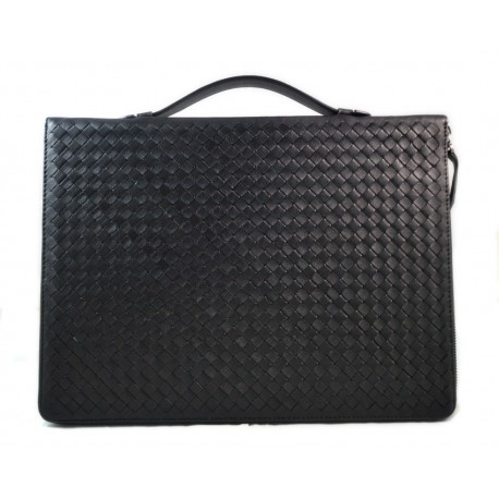 Cartella portadocumenti A4 portadocumenti pelle intrecciato porta tablet in pelle nero