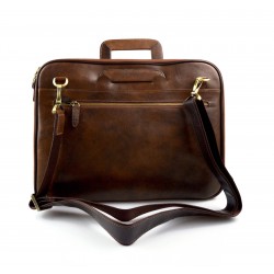Leather folder A4 document file folder A4 brown leather zipped document folder bag with handles and shoulder strap