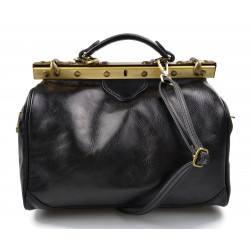 Ladies leather handbag doctor bag handheld shoulder bag black made in Italy genuine leather bag