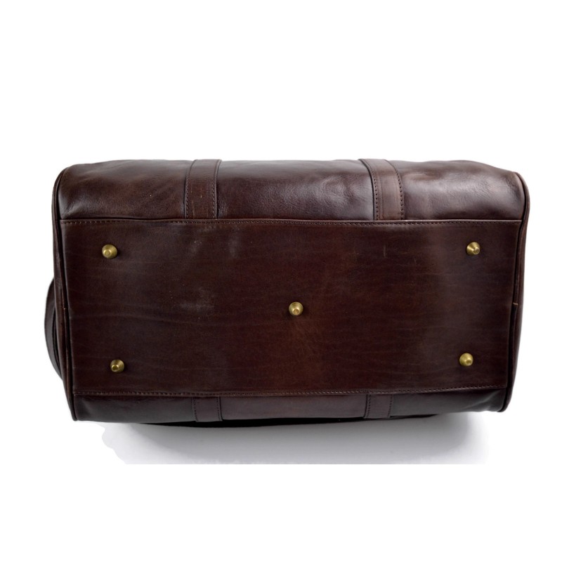 Duffle bag leather small duffel genuine leather travel dark brown