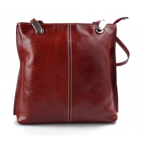 Borsa pelle donna rosso zaino con manici a spalla