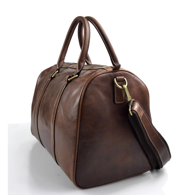 brown travel duffle bag