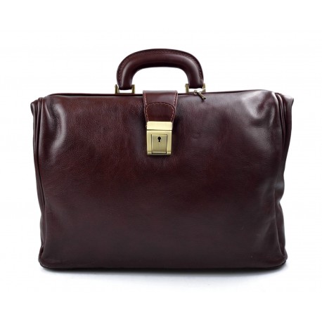 Doctor bag dark brown leather handbag men leather bag women briefcase