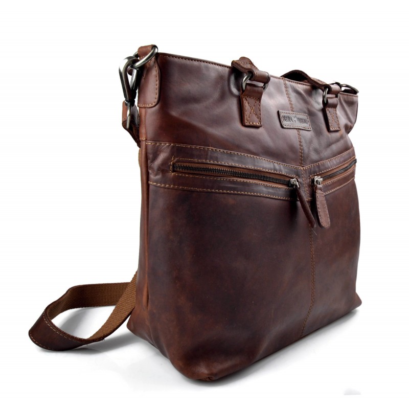 Ladies buffalo leather brown handbag womens shoulder bag satchel