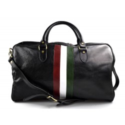 Leather travel bag duffle bag black gym bag Italian flag weekender