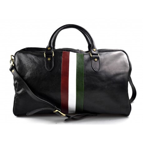 Borsone viaggio in pelle borsa viaggio bandiera Italiana nero