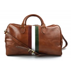 Leather travel bag duffle bag honey gym bag Italian flag weekender