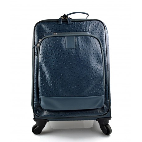 Leather trolley blue travel bag weekender overnight leather bag with 4 wheels leather cabin luggage airplane bag