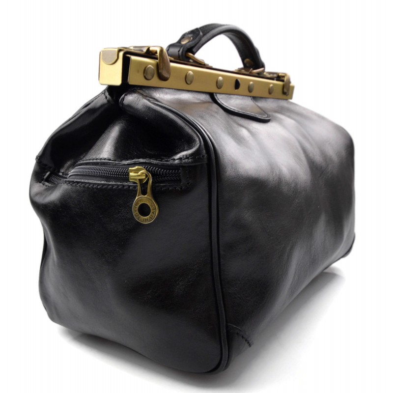 Ladies leather handbag doctor bag handheld shoulder bag black
