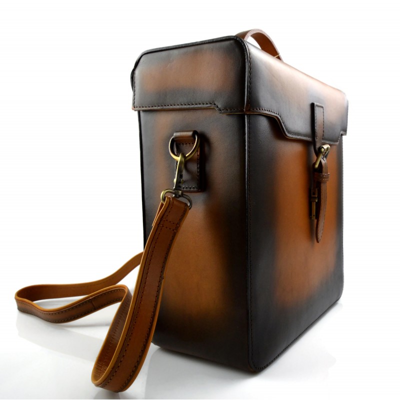 Rigid leather bag camera leather satchel crossbody shoulder bag brown