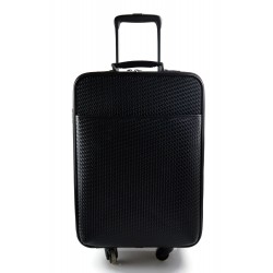 Leather trolley travel bag 4 wheels weekender black
