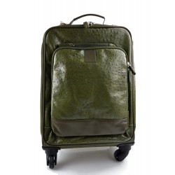 Leather trolley green travel bag weekender overnight leather bag with 4 wheels leather cabin luggage airplane bag