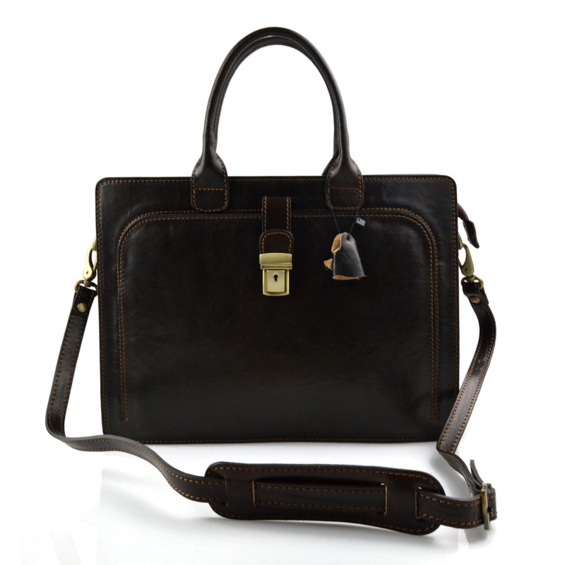 Leather briefcase office shoulder bag business briefcase dark brown