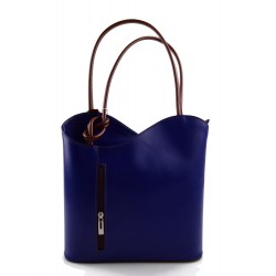 Borsa pelle donna zaino blu marrone con manici a spalla