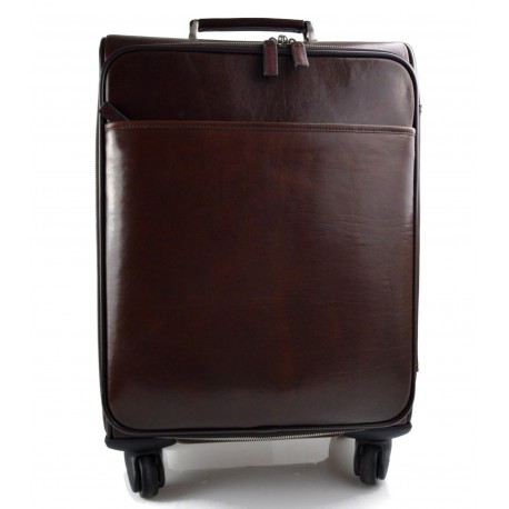 Leder Troller Reisetasche Manner Damen mit Griff dunkelbraun