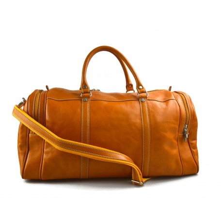 Borsone uomo donna borsa viaggio con manici e tracolla vera pelle senape