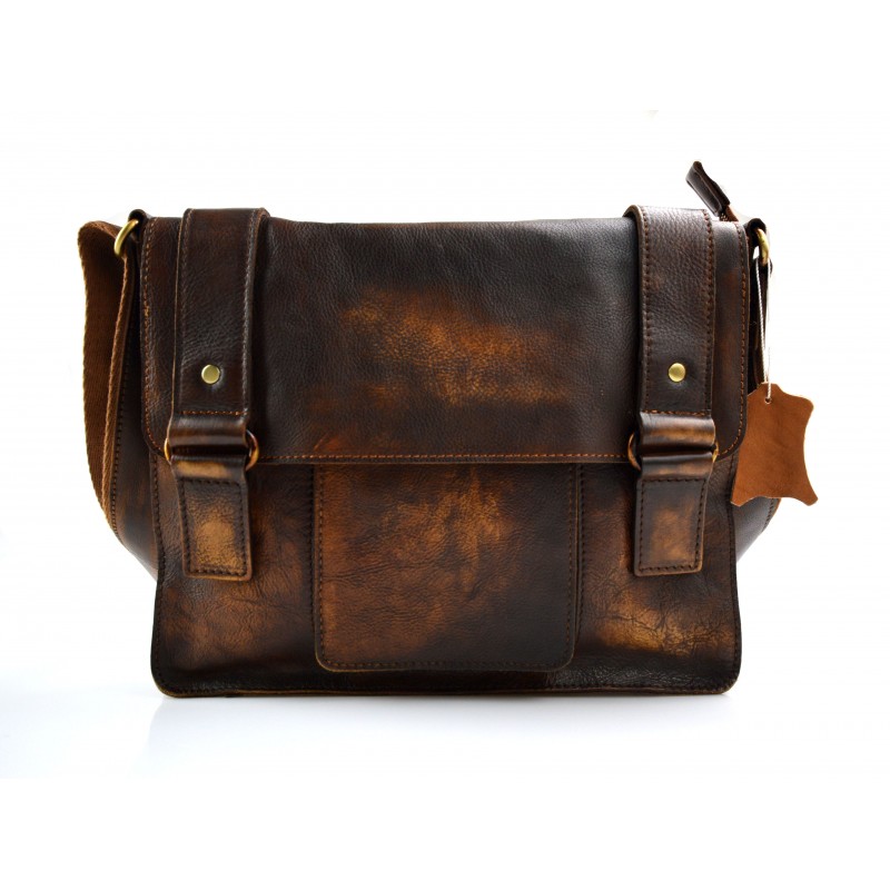 Bolso de mano hombre vintage en piel auténtica de color marrón