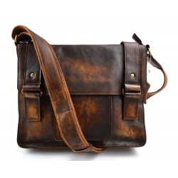 Brown leather satchel shoulder bag leather retro satchel mens women vintage messenger
